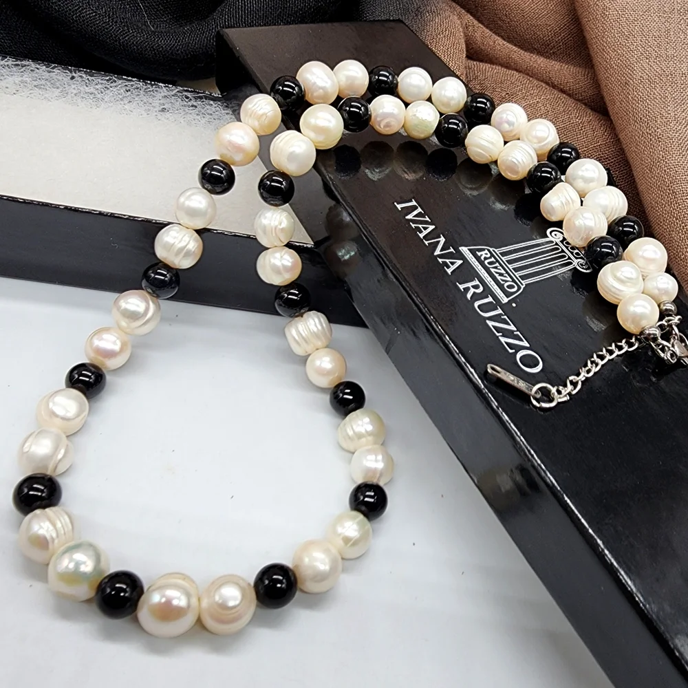 Pearl and Hematite Bead Necklace - Black & White